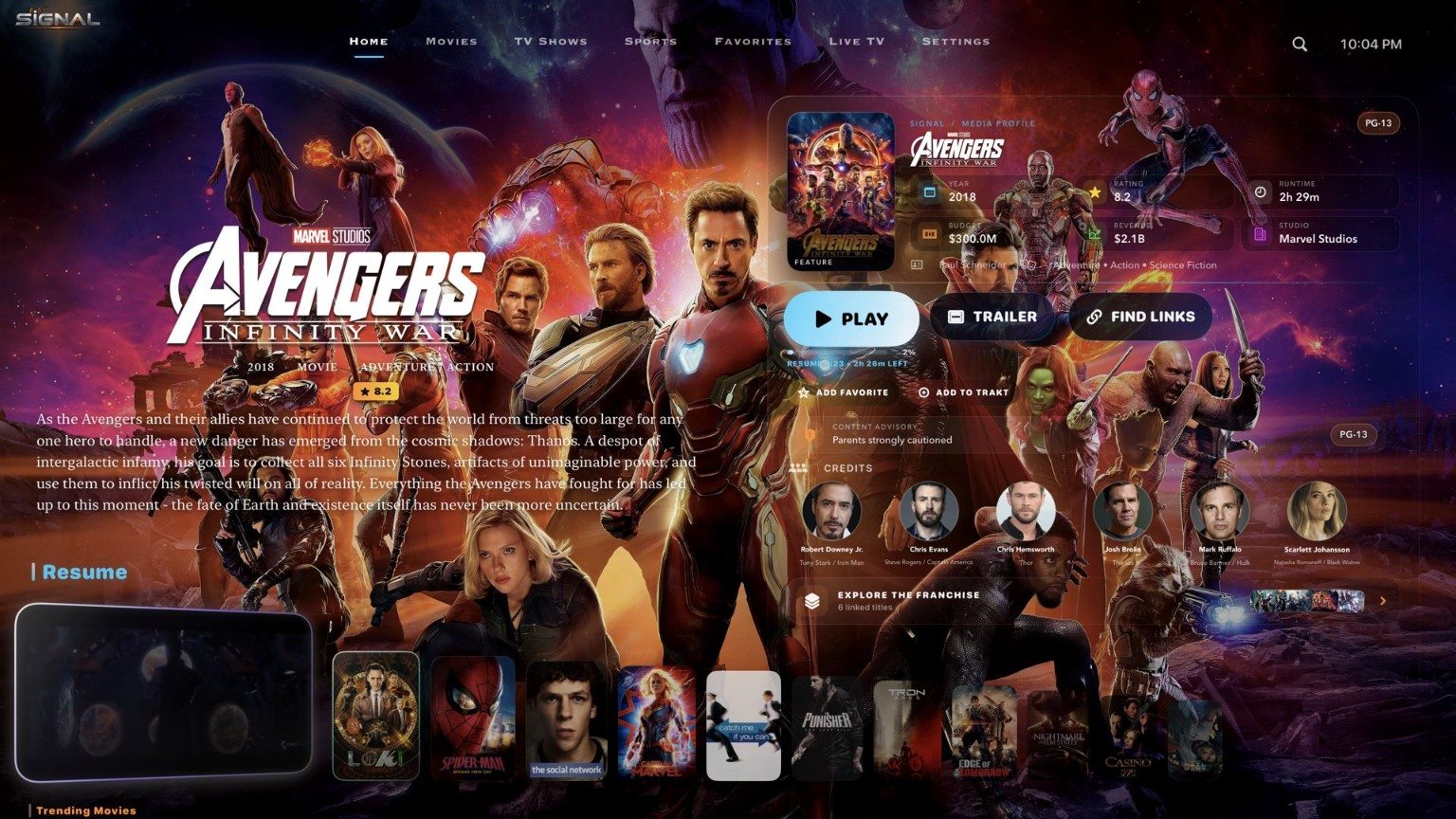 Actual Signal tvOS screenshot showing The details live with the discovery.