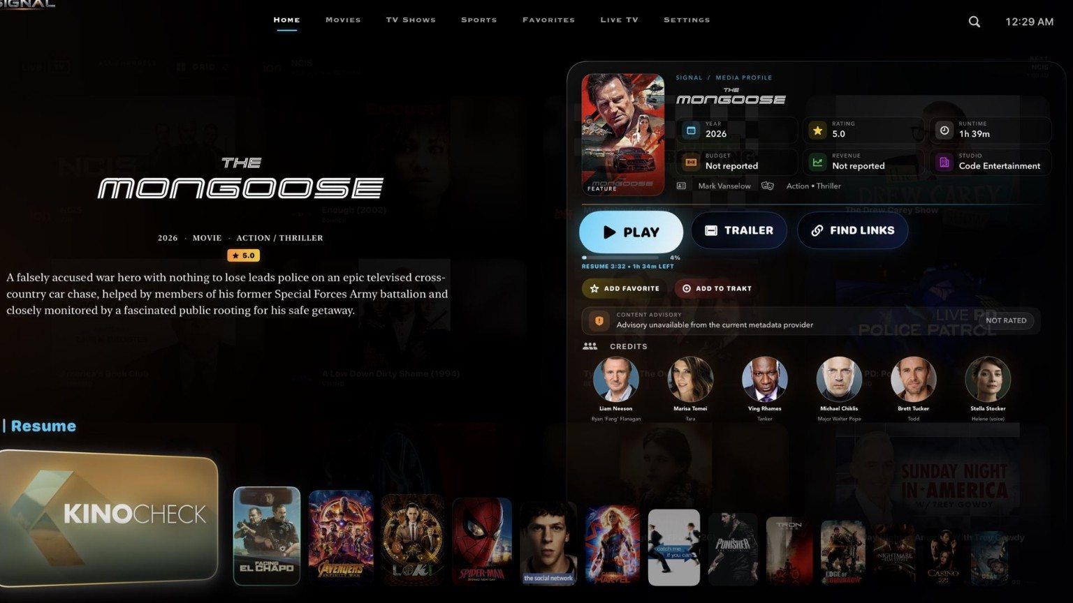 Signal app: Movie profile