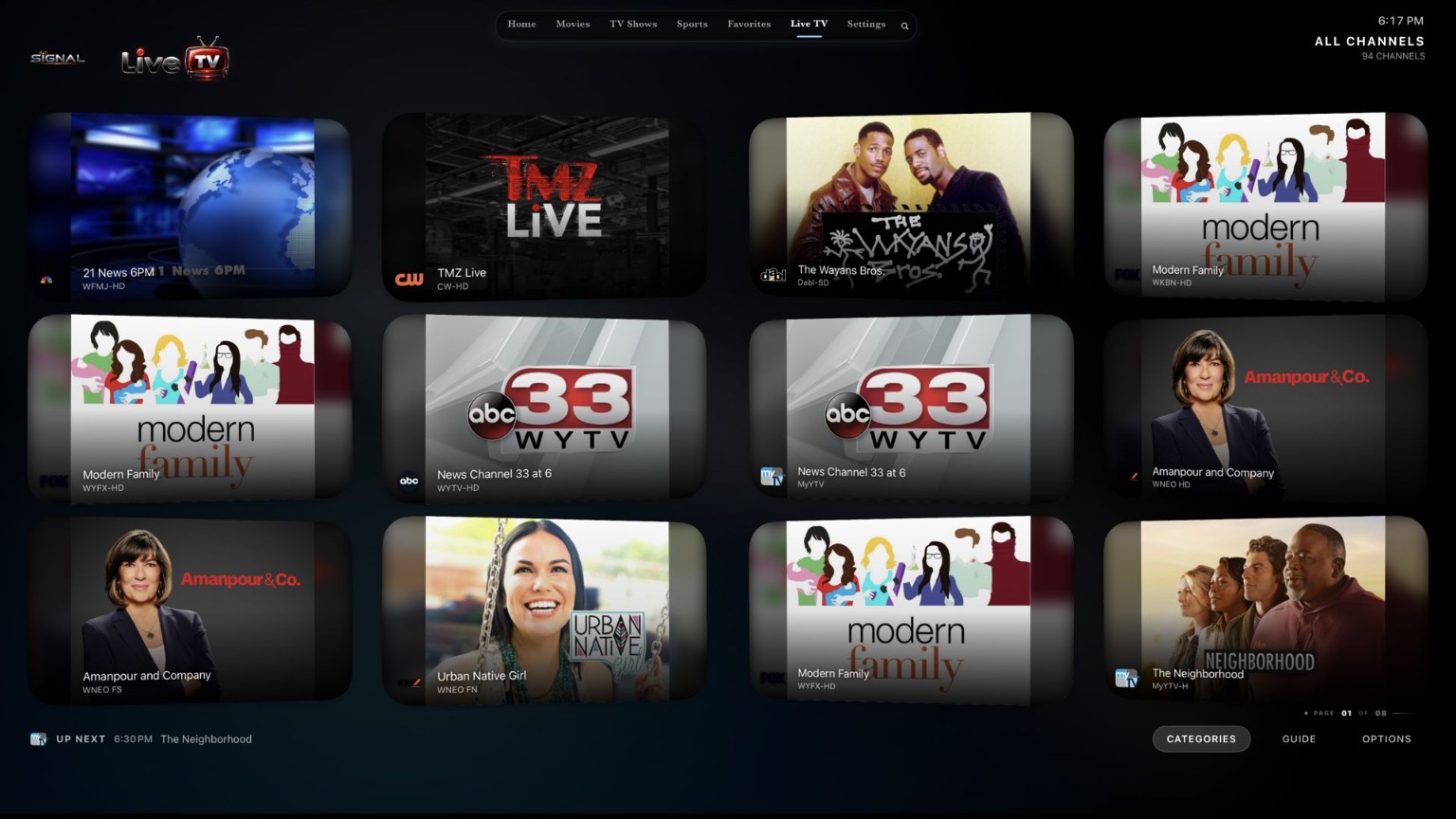 Signal Live TV dashboard