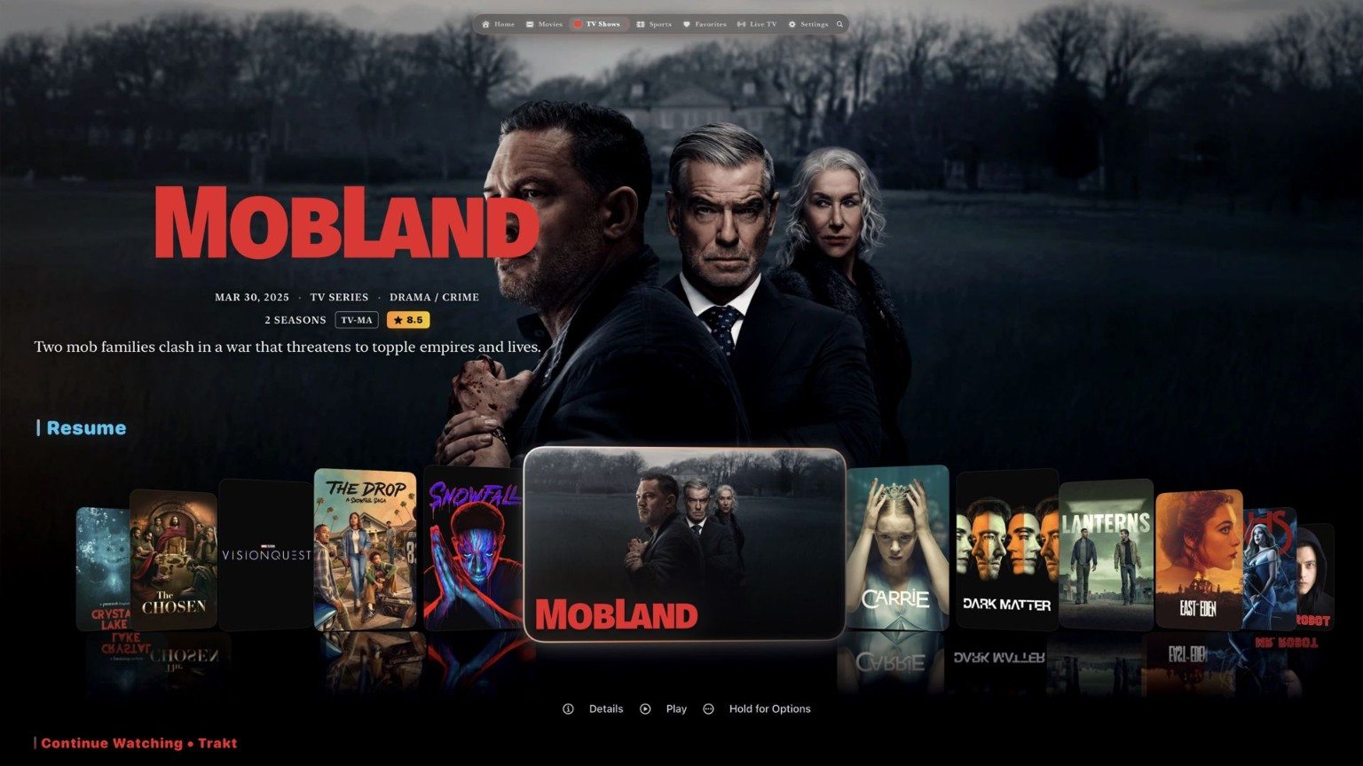 Actual Signal tvOS screenshot showing One TV screen. Every kind of entertainment.