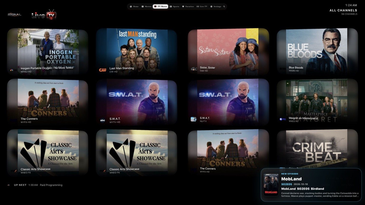 Signal app: Live TV dashboard
