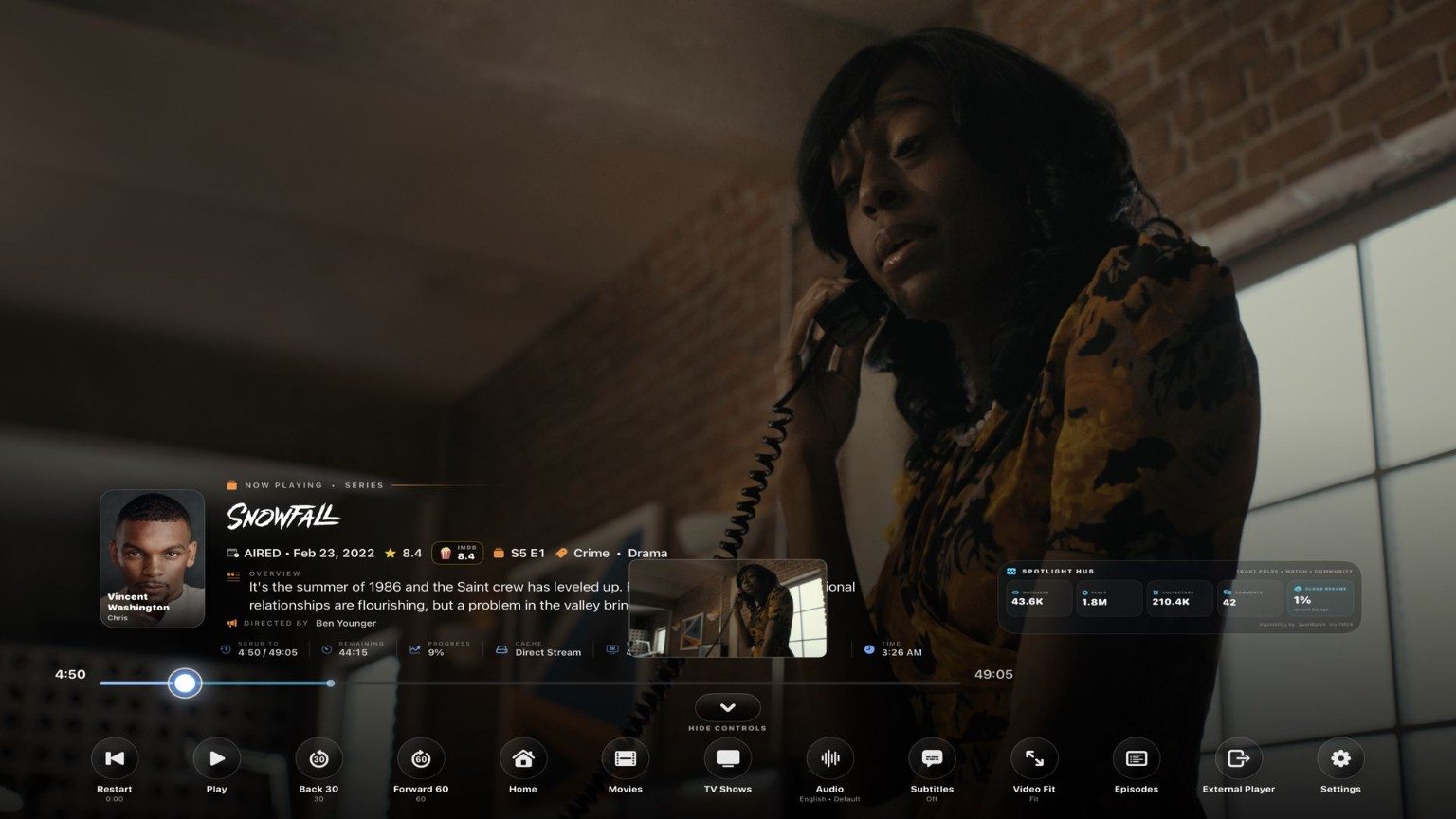 Actual Signal tvOS screenshot showing One playback engine. One experience.